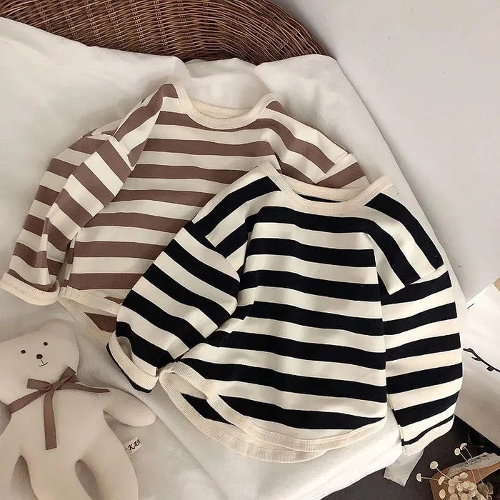 MiniAinis Spring Autumn New Girls Long Sleeve Striped T Shirt Boys Cotton O-neck Hoodies Kids Tops Children Undershirt 1-6 Years