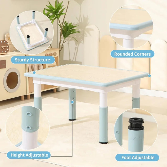 Toddler Table and 2 Chairs Height-Adjustable Kids Table and Chairs Set Children Activity Table for Boys and Girls Aged 3-8