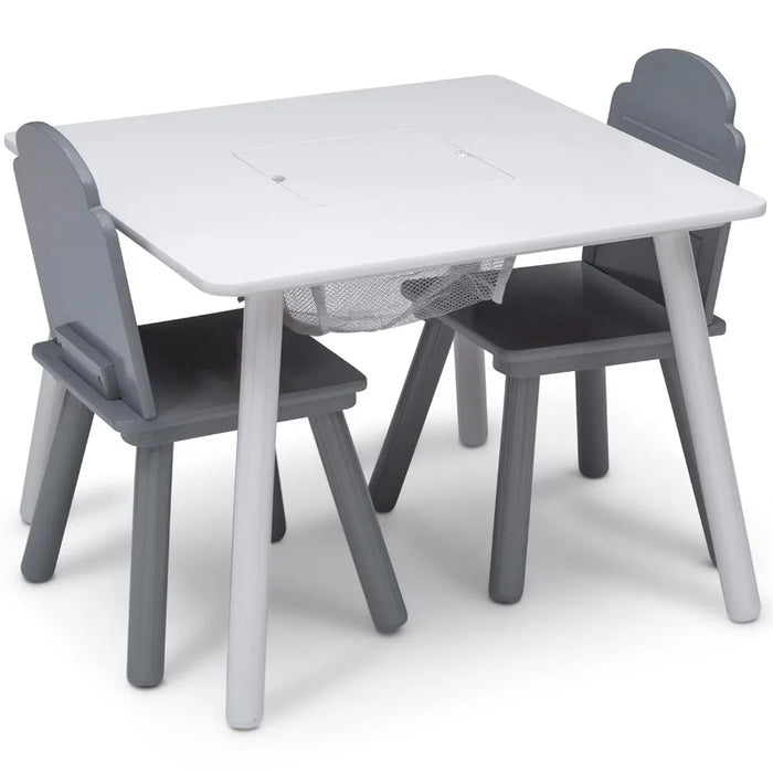 Delta Children Finn Table and Chair Set with Storage, White/Grey Kids Table and Chair Set