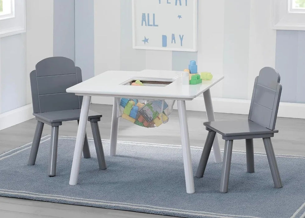 Delta Children Finn Table and Chair Set with Storage, White/Grey Kids Table and Chair Set