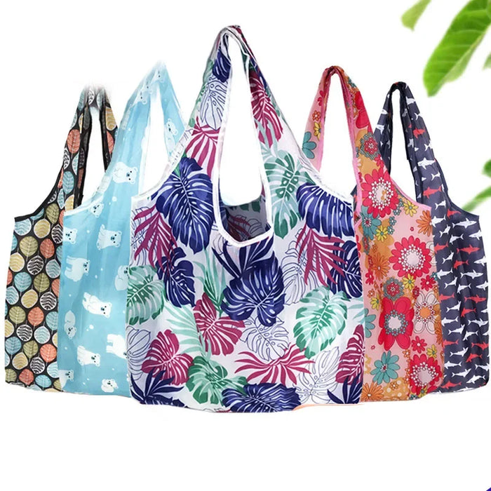 Tote Bags Flower Print Women's Grocery Handbags Outdoor Foldable Shopper Eco Shopping Bag Reusable Storage Bag Organizer Bags