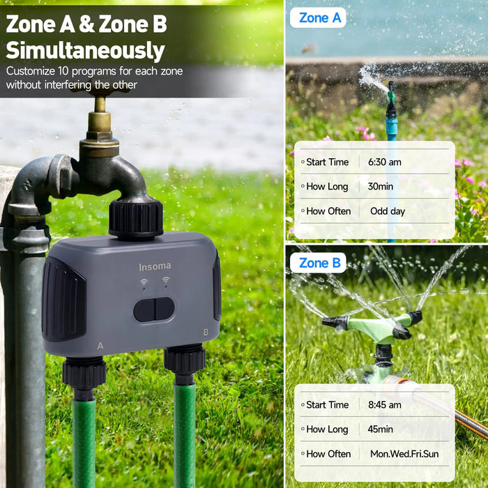 Insoma Automatic Water Timer with Wifi Hube 2-Outlet Garden Irrigation Watering System Sprinkler Programmer Tools support Alexa