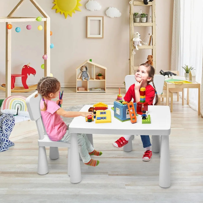 Kids Table and Chair Set, Plastic Children Activity Table and 2 Chairs for Art Craft, Easy-Clean Tabletop, 3-Piece