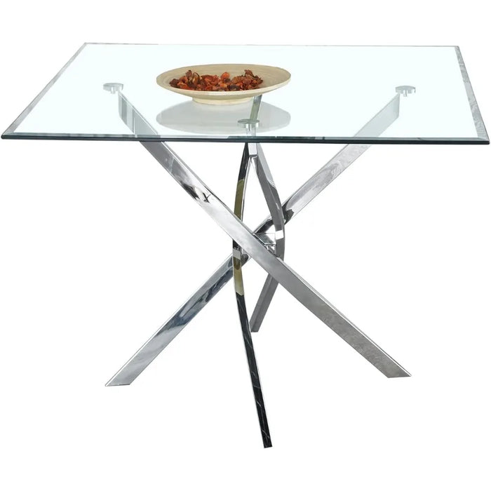 Glass Square Dining Table with Tempered Glass Table Top Stainless Steel Legs,36" Modern Square Glass Kitchen Table