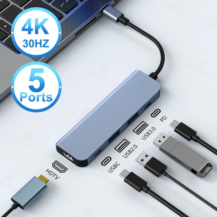 5 in 1 USB C HUB with 4k30Hz docking station USB-C to HDMI-Compatible converter Thunderbolt 3/4 splitter HUB laptop hub