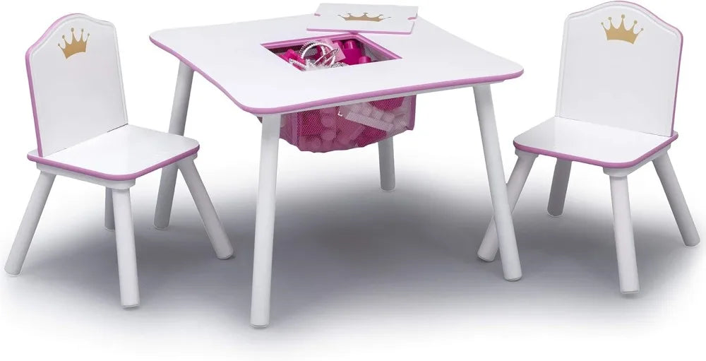 Kids Wood Table and Chair Set with Storage White/Pink Perfect Space for Playtime, Homework, or Mealtime