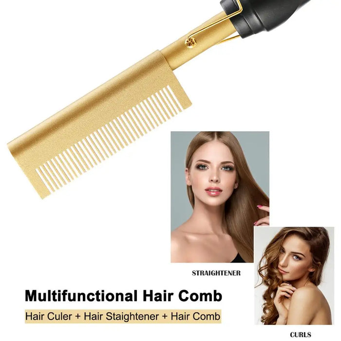 2 In 1 Electric Hot Heating Comb Hair Straightener Tool Iron Hair Hair Straightening Brush Wet Dry Styling Curler V7S0