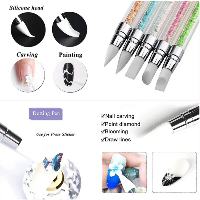 Double-ended Silicone Press Pen Wedge Deer Hoof Brush Nail Supplies Carving DIY Glitter Powder Sticker Manicure Tips Nail Tool