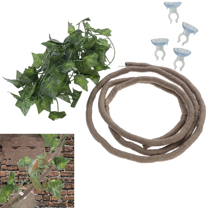 Reptile Vines Flexible Reptile Leaves with Suction Cup Jungle Climber Long Vines Habitat Decor for Climbing Lizards Gecko Snakes