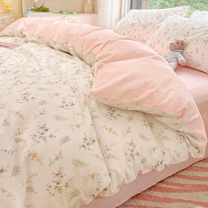 Ins Pink Flowers Bedding Set Flat Bed Sheet Duvet Cover Twin Full Queen Nordic Bed Linen Boy Girl Bedding Sets Flower Cherry