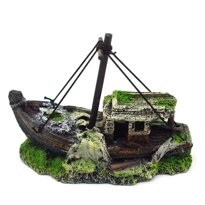 Aquarium Sunken Ship Decoration Resin Fishtank Ornaments Hideout for Hermit 12.5*6*10cm Mini Retro Boat Statues