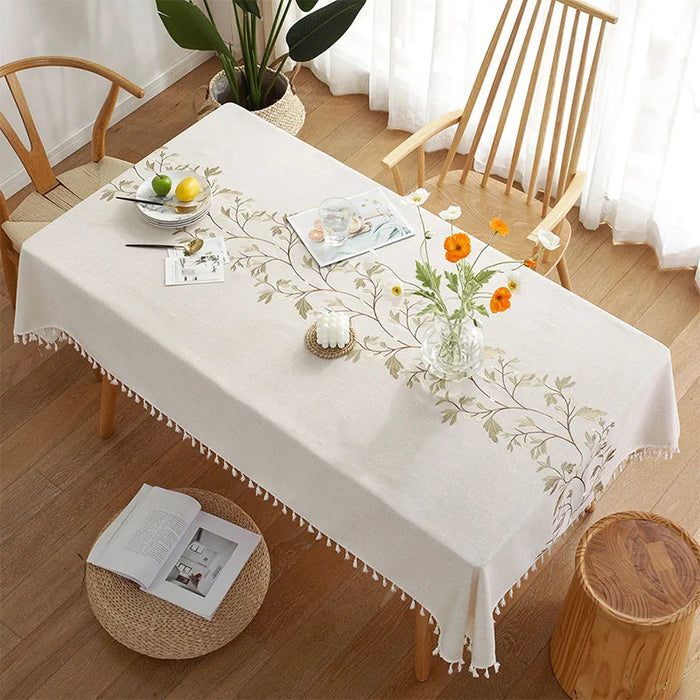 Cotton Linen Waterproof Tablecloth Dining Table Farmhouse Kitchen Rectangle Table Cloth Coffee Wrinkle Free Table Cover Beige