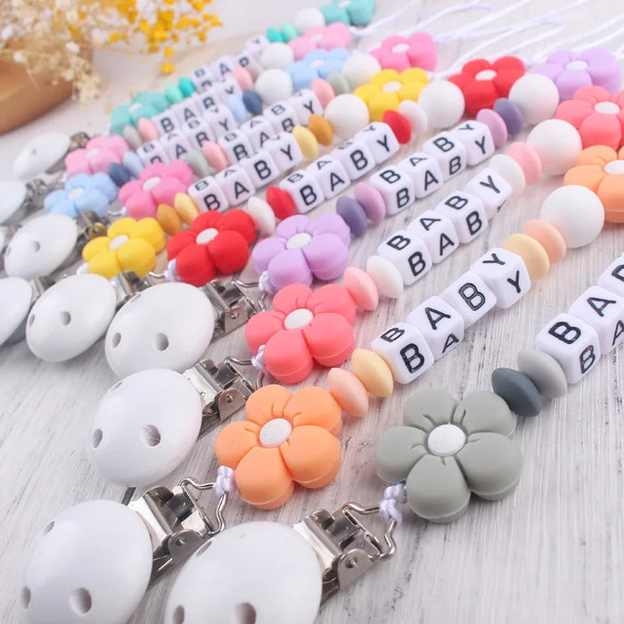 New Baby Personalized Name Pacifier Clips Silicone Teether Beads Chain  Nipple Dummy Holder Clip Customized Pacifiers Leashes