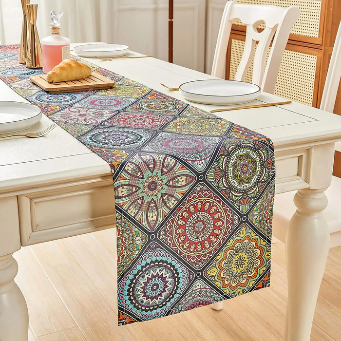 Boho Bohemian Linen Table Runner Dresser Scarf Reusable Farmhouse Kitchen Dining Table Runners Holiday Party Decorations