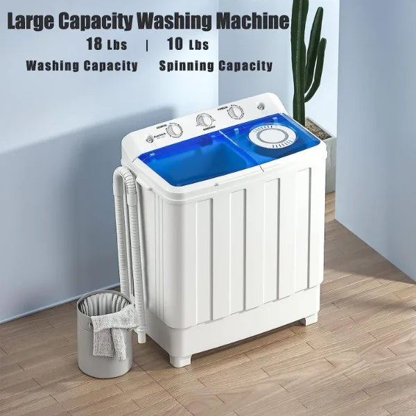 Portable Washing Machine, 28lbs Twin Tub Washer Mini Compact Laundry Machine with Drain Pump, Semi-automatic 18lbs