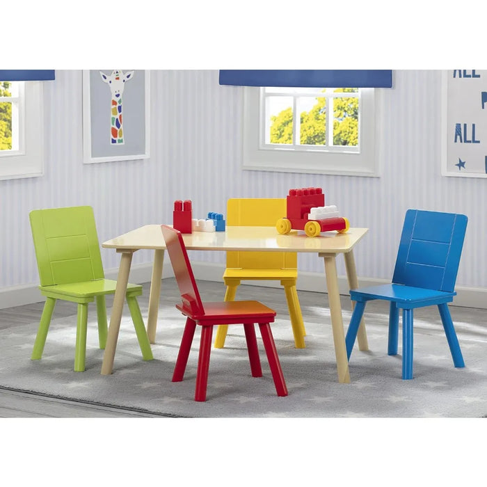 Delta Children Kids Table and Chair Set (4 Chairs Included), Natural/Primary