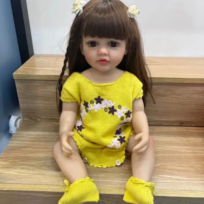 55cm Reborn Dolls Full Body Silicone Vinyl Doll Beauty Long Hair Girl Lifelike Bewborn Baby Betty Princess Bebe