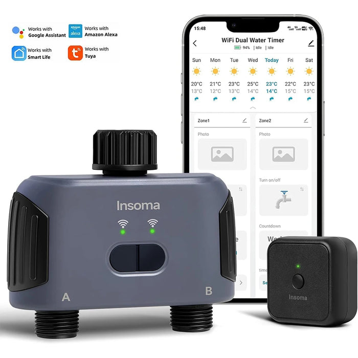 Insoma Automatic Water Timer with Wifi Hube 2-Outlet Garden Irrigation Watering System Sprinkler Programmer Tools support Alexa