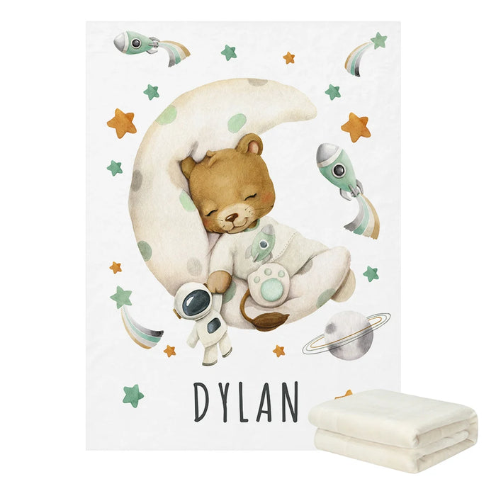 LVYZIHO Space Bear Sleeping On The Moon Crib Bedding Set, Custom Name Sleeping Lion Crib Sheet Set, Baby Shower Gift Bedding Set