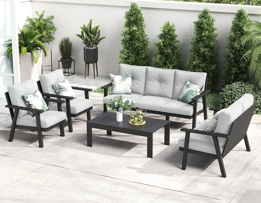 Modern Aluminum Patio Furniture Set,Outdoor Wicker Rattan Conversation Set Sofa Seating Set for Garden