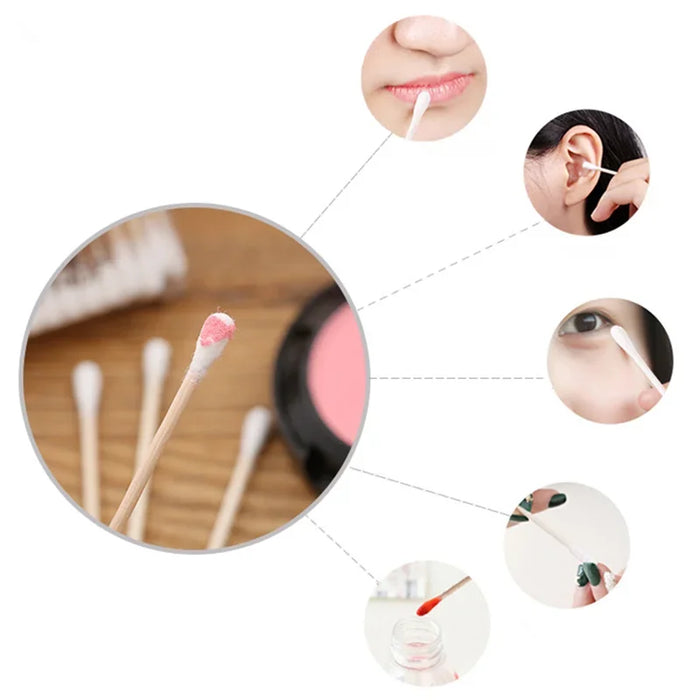 100pcs/bag Baby Cotton Swabs Disposable Wood Swabs Cotton Bud Rod for Baby Health Care Girls Makeup Swabs Random Package