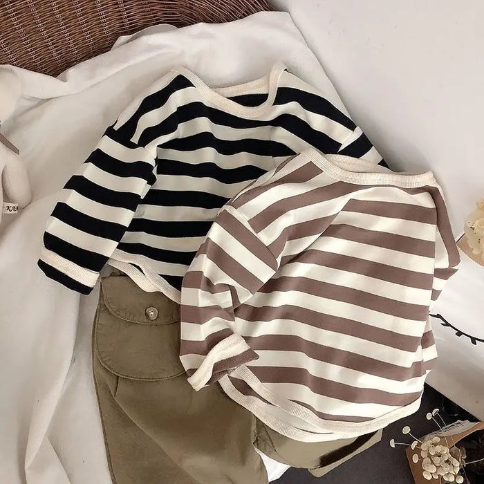 MiniAinis Spring Autumn New Girls Long Sleeve Striped T Shirt Boys Cotton O-neck Hoodies Kids Tops Children Undershirt 1-6 Years