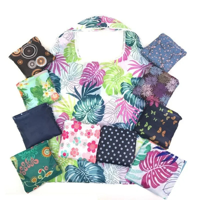 Tote Bags Flower Print Women's Grocery Handbags Outdoor Foldable Shopper Eco Shopping Bag Reusable Storage Bag Organizer Bags