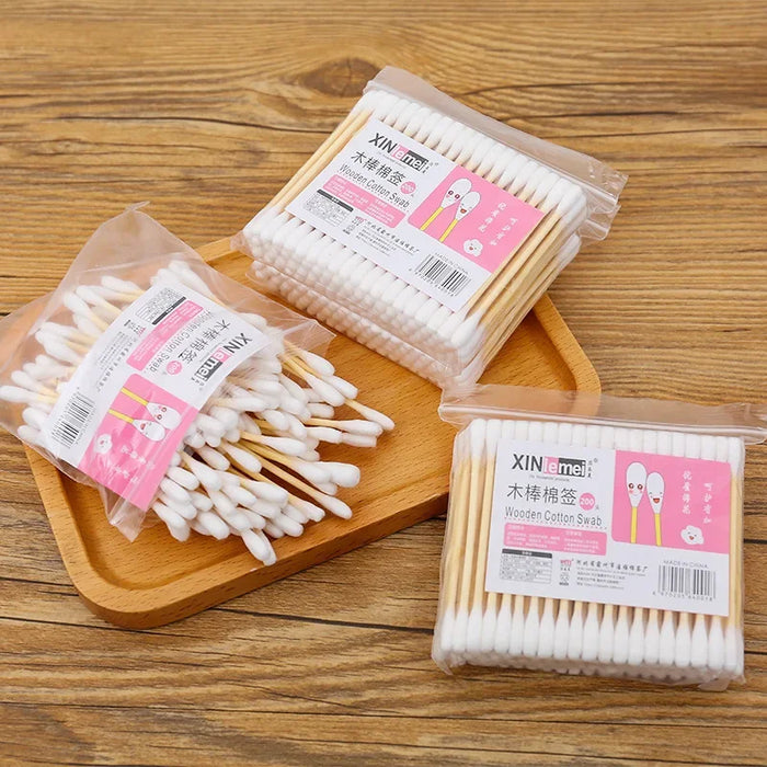 100pcs/bag Baby Cotton Swabs Disposable Wood Swabs Cotton Bud Rod for Baby Health Care Girls Makeup Swabs Random Package