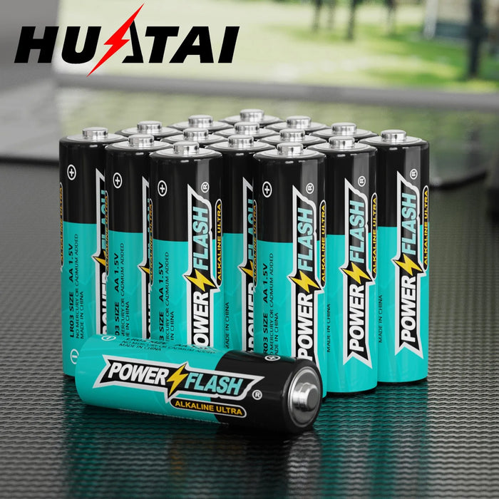 HUATAI PowerFlash AA 100 pcs Alkaline Long-Lasting Batteries, double A, LR06 High-performance Battery for Home, Work, Various De